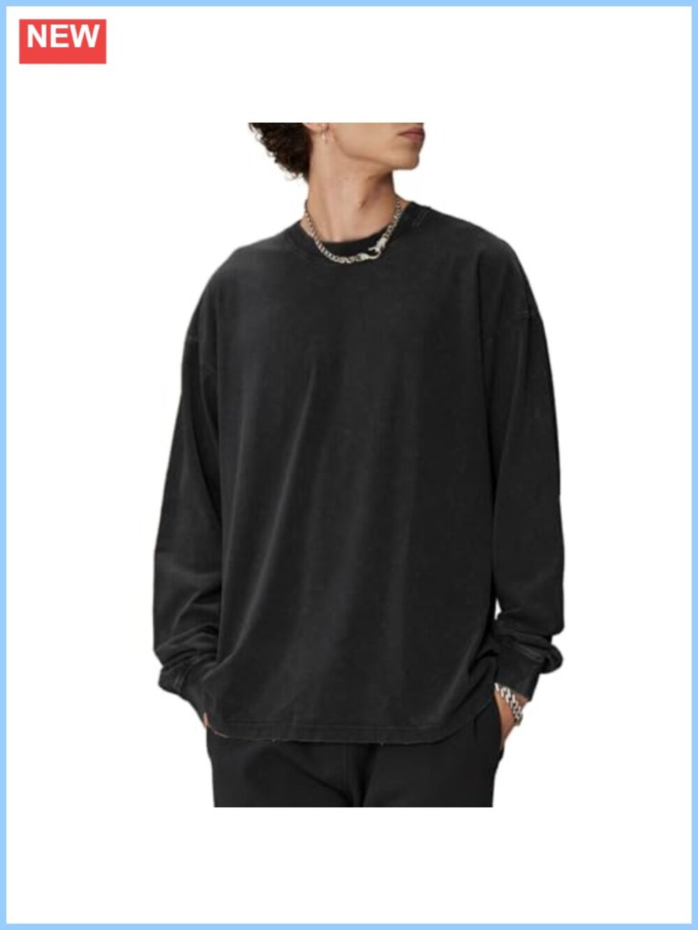 Men's Oversized Long Sleeve Acid Wash Crewneck T-Shirt